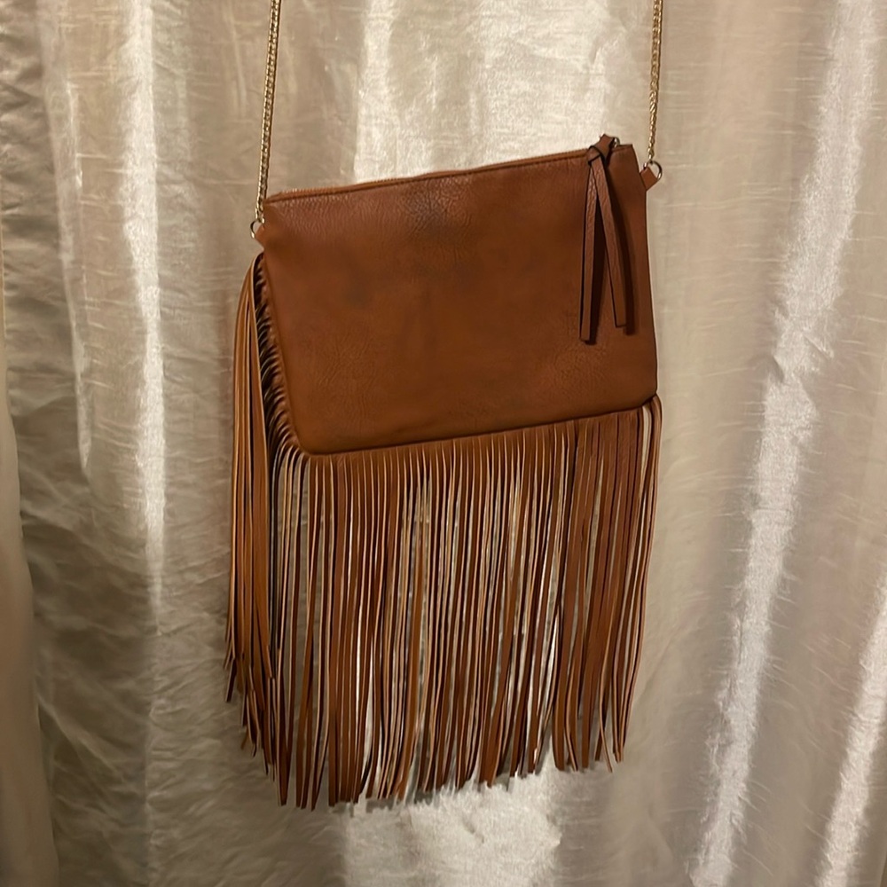 Camel vegan leather, Fringe purse
